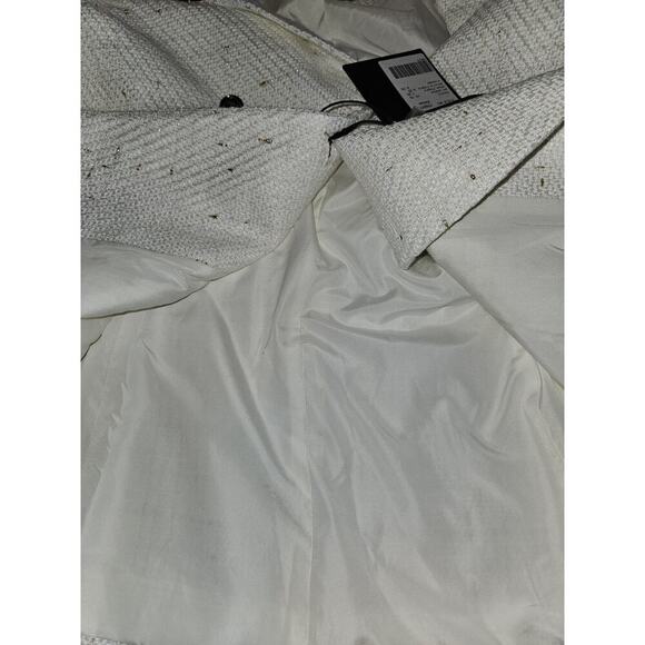 NWT! Mina Self Tweed Blazer Jacket Ivory Double Breasted Pockets Size L - Picture 8 of 12
